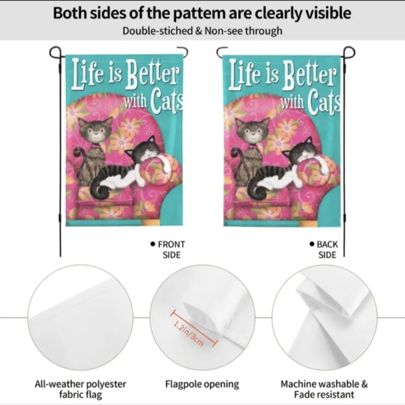 Garden Flag 😺😹"Life Is Better With Cats 😻 12.5" X 18" Fade Resistance Durabl… - Picture 3 of 6
